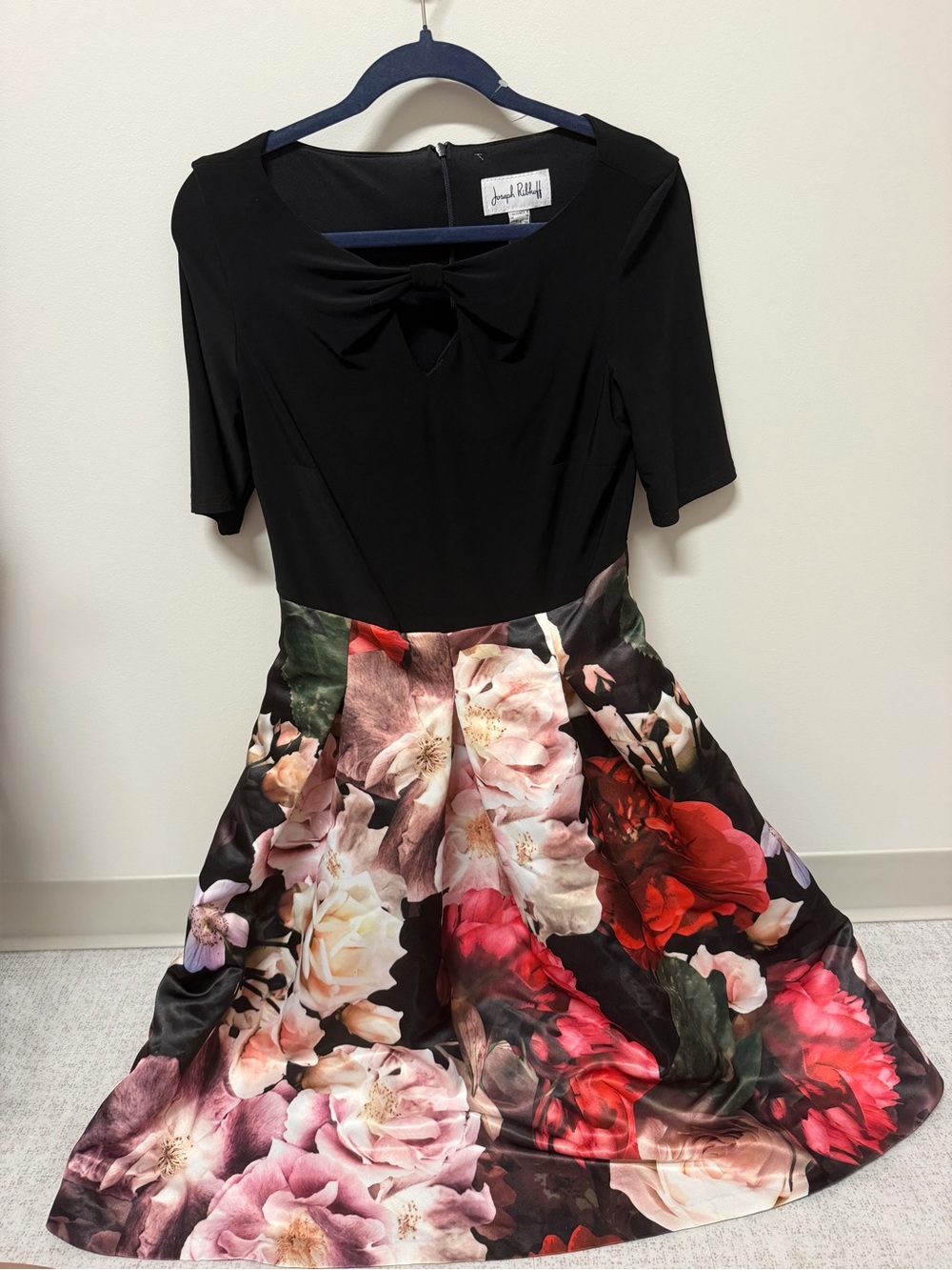 Joseph Ribkoff Black Top Floral A-Line Skirt Dress